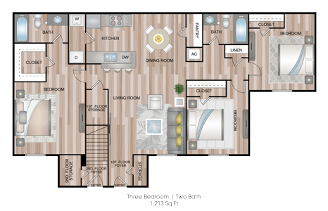Three Bedroom / Two Bath - 1213 Sq.Ft*